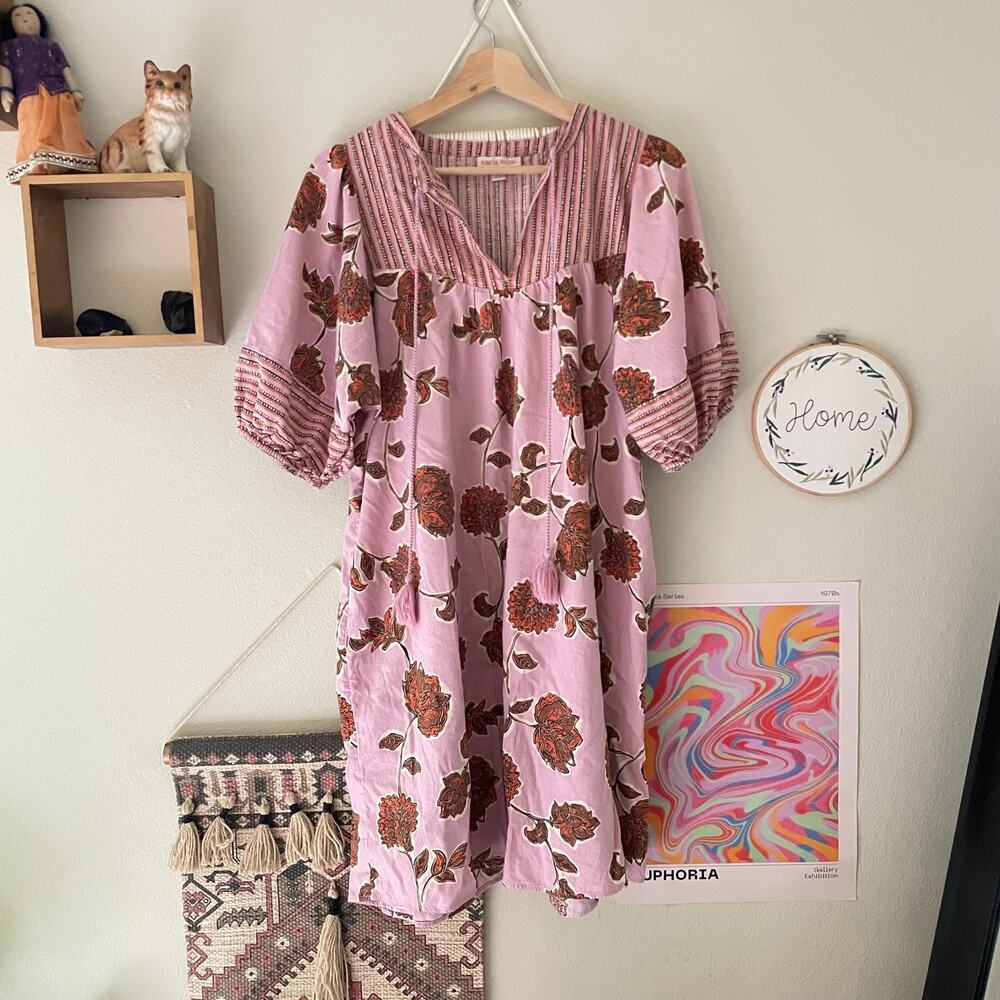 Pink floral baby doll dress boho fairy coastal cowgirl | size M